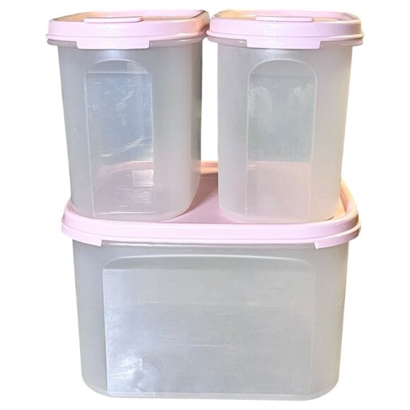 Lot 3 Tupperware Modular Mates Oval Containers Pink Lids - Picture 1 of 13